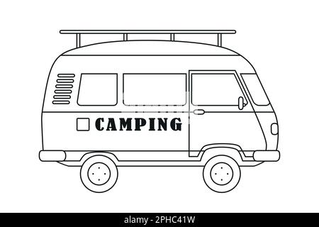 disegno di contorno del camper isolato su sfondo bianco Illustrazione Vettoriale