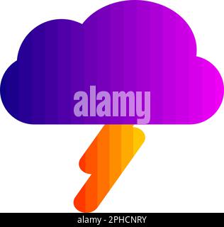 Logo meteo colorato. Nuvola e fulmini riempiti di gradiente solido. Nuvola e fulmini, colorati con gradiente stratificato. Illustrazione Vettoriale