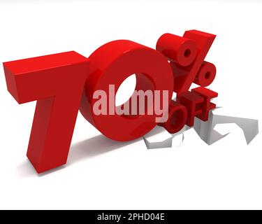 Sconto del settanta per cento su Red. Sconto 70%. Con effetto sul terreno. Illustrazione 3D Foto Stock