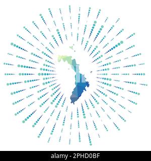 Forma dell'isola di Lord Howe, scoppio di sole poligonale. Mappa dell'isola con raggi stellari colorati. Illustrazione Vettoriale