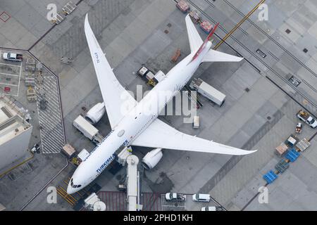 Turkish Airlines Boeing 787 Dreamliner. Aereo 787 di Turkish Airlines, la compagnia aerea nazionale della Turchia. B787 aereo parcheggiato. Foto Stock