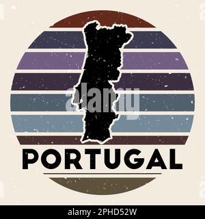 Logo Portogallo. Firma con la mappa del paese e strisce colorate, illustrazione vettoriale. Illustrazione Vettoriale