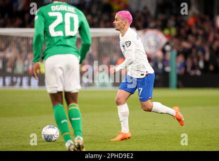 Dublino, Irlanda. 27th Mar, 2023. Antoine Griezmann di Francia durante la UEFA Euro 2024, qualificatori europei, partita di calcio del Gruppo B tra la Repubblica d'Irlanda e la Francia il 27 marzo 2023 alla Dublin Arena di Dublino, Repubblica d'Irlanda - Foto Jean Catuffe/DPPI Credit: DPPI Media/Alamy Live News Foto Stock