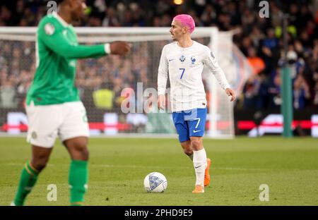 Dublino, Irlanda. 27th Mar, 2023. Antoine Griezmann di Francia durante la UEFA Euro 2024, qualificatori europei, partita di calcio del Gruppo B tra la Repubblica d'Irlanda e la Francia il 27 marzo 2023 alla Dublin Arena di Dublino, Repubblica d'Irlanda - Foto Jean Catuffe/DPPI Credit: DPPI Media/Alamy Live News Foto Stock