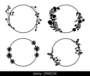 collezione di cerchi ornamentali disegnati a mano, set di cornici floreali in stile piatto Illustrazione Vettoriale