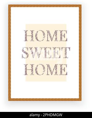 Casa dolce casa, vettore. Design minimalista con poster in struttura in legno. Due pezzi di design d'arte scandinavo. Testo, lettere Illustrazione Vettoriale