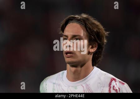 Marco Carnesecchi (Italia) durante la partita UEFA "qualificatori europei Germania 2024" tra Malta 0-2 Italia allo Stadio TaQuali il 26 marzo 2023 a Malta, Malta. Credit: Maurizio Borsari/AFLO/Alamy Live News Foto Stock