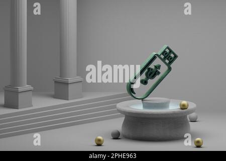 Belle illustrazioni astratte musicale Pendrive dispositivo simbolo icona su una fontana e sfondo colonna. illustrazione del rendering 3d. Foto Stock