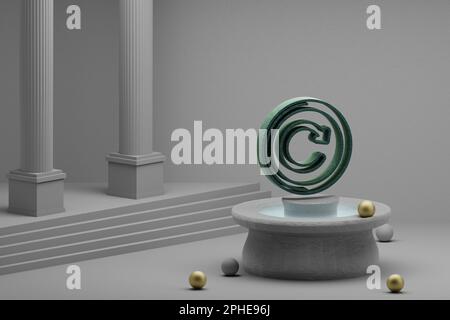 Belle illustrazioni astratte musicali Ripeti icona simbolo pulsante su una fontana e sfondo colonna. illustrazione del rendering 3d. Foto Stock