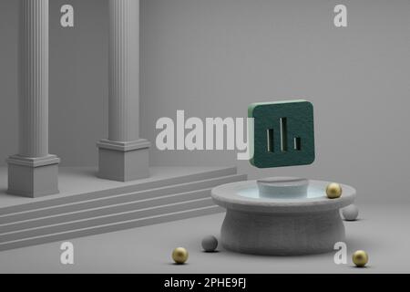 Belle illustrazioni astratte simbolo verde sondaggio icona su uno sfondo fontana e colonna. illustrazione del rendering 3d. Foto Stock