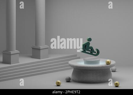 Belle illustrazioni astratte icona simbolo verde Sledding su una fontana e sfondo colonna. illustrazione del rendering 3d. Foto Stock