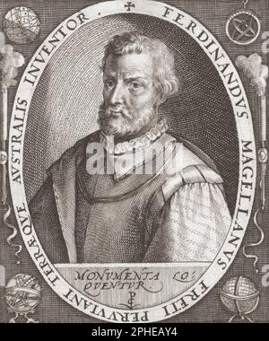 Ferdinand Magellan, 1480 - 1521. esploratore marittimo portoghese. Dopo un'incisione di Crispijn van de Passe. Foto Stock