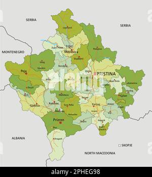 Mappa politica modificabile estremamente dettagliata con livelli separati. Kosovo. Illustrazione Vettoriale