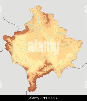 Mappa fisica del Kosovo molto dettagliata. Illustrazione Vettoriale