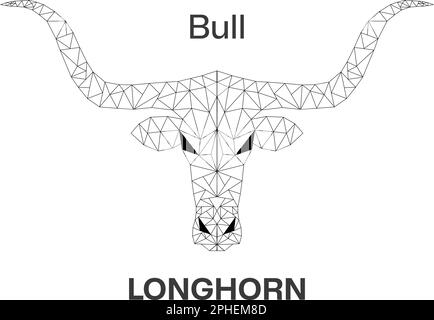 Il toro di Longhorn è un simbolo del Texas. Per un logo, un banner, un Web, come simbolo. Long Horn Bull Buffalo Cow bovini testa Toro Taurus logo design Illustrazione Vettoriale