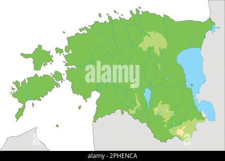 Mappa fisica dell'Estonia molto dettagliata. Illustrazione Vettoriale