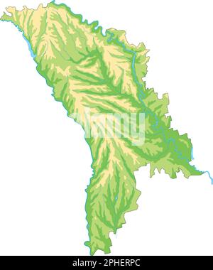 Mappa fisica della Moldavia molto dettagliata. Illustrazione Vettoriale