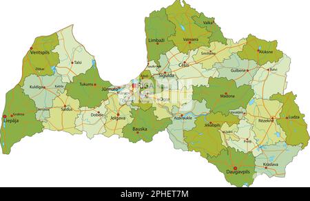 Mappa politica modificabile estremamente dettagliata con livelli separati. Lettonia. Illustrazione Vettoriale