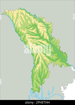 Mappa fisica della Moldavia molto dettagliata. Illustrazione Vettoriale