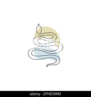 Simbolo cinese dello zodiaco Snake illustrazione in linea stile di arte con colore boho isolato su bianco Illustrazione Vettoriale