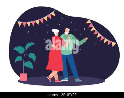 Coppia anziana ballare di notte partito piatto vettore illustrazione Illustrazione Vettoriale