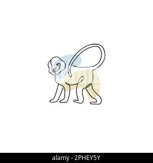 Simbolo cinese dello zodiaco illustrazione delle scimmie in stile line art con colore boho isolato su bianco Illustrazione Vettoriale