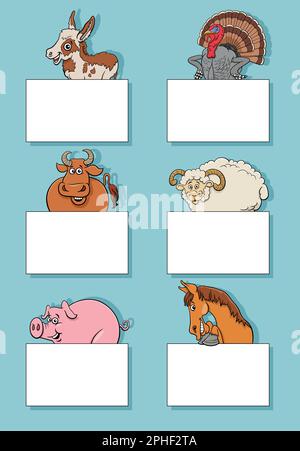 Cartoon illustrazione di animali divertenti con carte bianche o banner design collezione Illustrazione Vettoriale