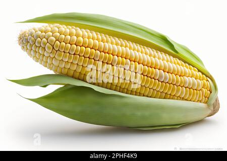 Singola spiga di mais isolata su sfondo bianco come elemento di design della confezione eps 10 Foto Stock