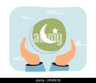 Mano che tiene segno di religione islam piatto vettore illustrazione Illustrazione Vettoriale