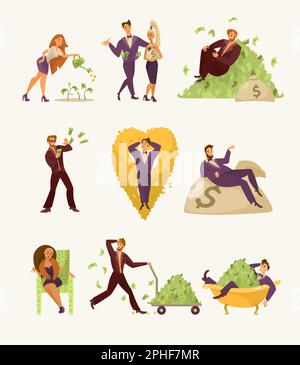 Ricco set di illustrazioni cartoni animati per uomini e donne Illustrazione Vettoriale