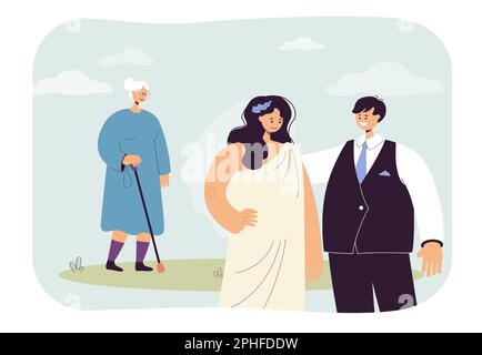 Vecchia donna che ricorda la sua illustrazione piatta del vettore di nozze Illustrazione Vettoriale
