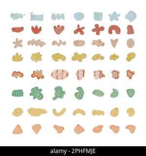 Divertente astratto doodle forma e il viso set. Elementi grafici minimalisti creativi. Illustrazione Vettoriale