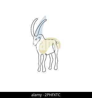 Simbolo cinese dello zodiaco illustrazione di capra nello stile di arte di linea con colore boho isolato su bianco Illustrazione Vettoriale