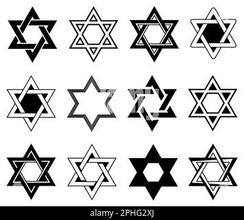 Collage di diverse illustrazioni di Star of David isolate su bianco Foto Stock