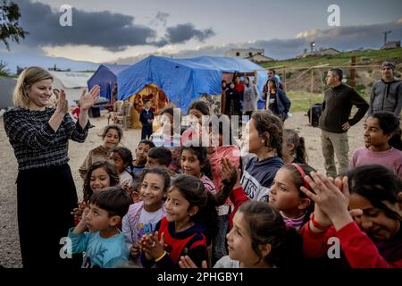 HATAY - Liesje Schreinemacher, ministro del Commercio estero e della cooperazione allo sviluppo, durante una visita di lavoro nella zona sismica della Turchia. La visita è dedicata agli aiuti umanitari e alla ricostruzione. ANP ROBIN VAN LONKHUIJSEN olanda fuori - belgio fuori Foto Stock