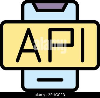 Icona dello smartphone API. Icona vettoriale per smartphone API outline per il web design isolato su sfondo bianco piatto Illustrazione Vettoriale