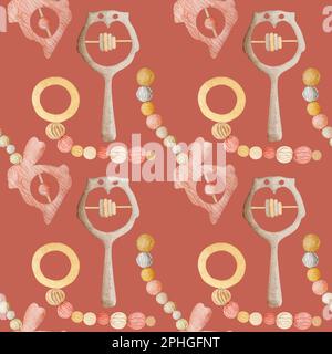 Giocattoli in legno acquerello per neonati Foto Stock