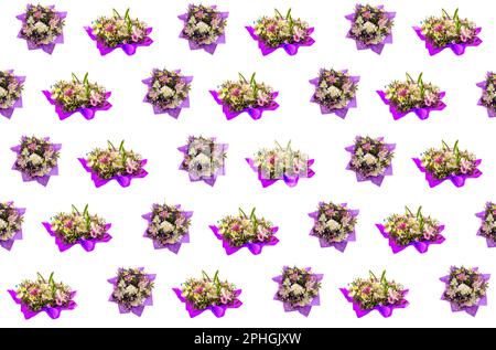 Collage di bel bouquet di fiori su sfondo bianco Foto Stock