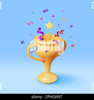 3D° Trofeo campione d'oro con Confetti. Illustrazione Vettoriale