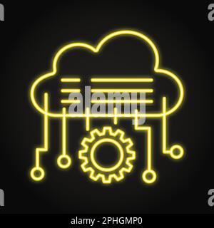 Icona neon delle tecnologie cloud in stile linea. Accesso ai dati cloud, Symbol with gear, software api. Illustrazione vettoriale. Illustrazione Vettoriale