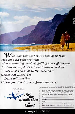 Annuncio di United Airlines in una rivista Natgeo, aprile 1966 Foto Stock