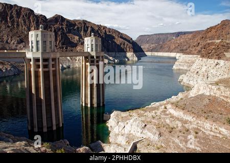 Diga di Hoover tra gli stati dell'Arizona e del Nevada, USA Foto Stock