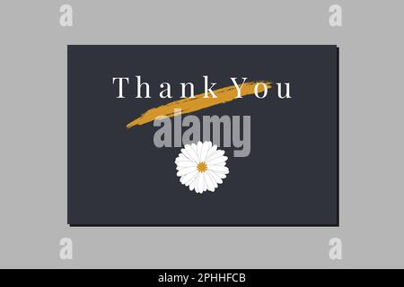 Grazie scheda modello con pennello tratto vernice e crisantemo. Design formale di colore blu. Illustrazione Vettoriale