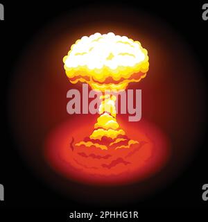 Illustrazione vettoriale di esplosione nucleare brillante. Simbolo della protezione dell'ambiente e dei pericoli dell'energia nucleare. Le esplosioni nucleari producono Illustrazione Vettoriale