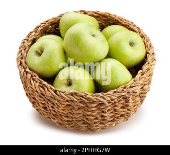 percorso del cesto di mele verde isolato su bianco Foto Stock