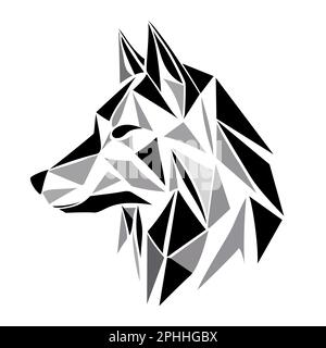 Logo Wolf. Poligono nero astratto testa di lupo. Calma il viso del lupo. Illustrazione vettoriale Illustrazione Vettoriale