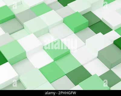 3d sfondo verde astratto con carta da parati a cubetti colorati Foto Stock