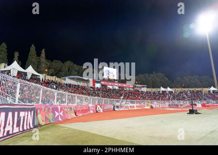 Ta'Qali, Ta'Qali, Italia, 26 marzo 2023, Sostenitori di Malta durante i qualificatori europei - Malta vs Italia - Campionato europeo di calcio UEFA Foto Stock