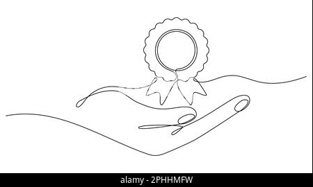 Badge di riconoscimento in mano con disegno continuo su una linea. Illustrazione Vettoriale