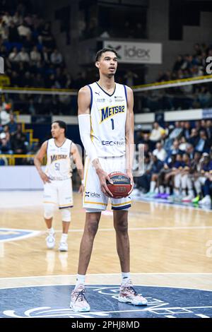 Parigi, Francia. 28th Mar, 2023. Victor Wembanyama durante il campionato francese, Betclic elite partita di basket tra le Mans Sarthe Basket (MSB) e Metropoliti 92 (Mets o Boulogne-Levallois) il 28 marzo 2023 a Parigi, Francia. Credit: Victor Joly/Alamy Live News Foto Stock